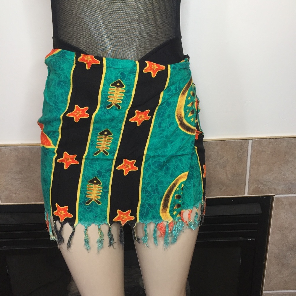Star, Sun, Fish Design Swim Coverup/Tie Wrap Skirt